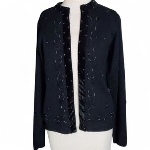 VTG Ship ’N Shore Black Embroidered Beaded Cardigan Sweater Small Retro Pinup
